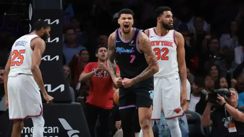 Powell lidera a Miami en un final caótico contra Knicks 115-113 Kel´el Ware Miami NYK