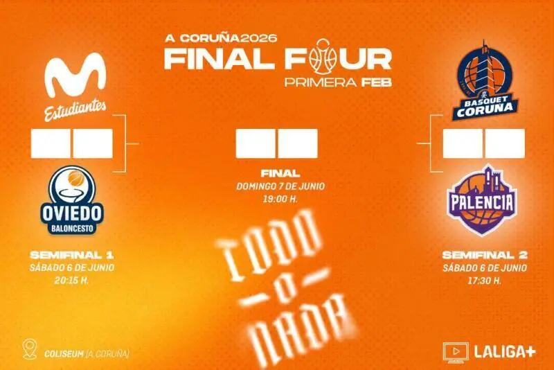 F4 Movistar Estu vs Alimerka Oviedo y Leyma Coruña vs Super Agropal por el ascenso Final Four Pirmera FEB