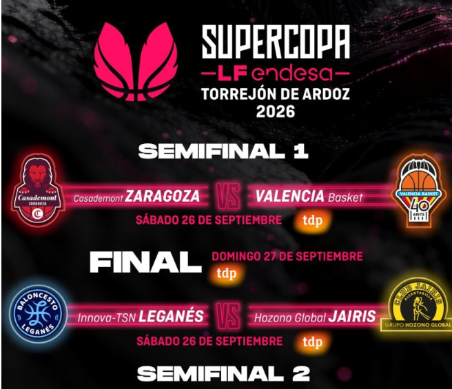 Supercopa LF Endesa 2026: partidos, horarios y canales de TV Emparejamientos Supercopa LF Endesa 1
